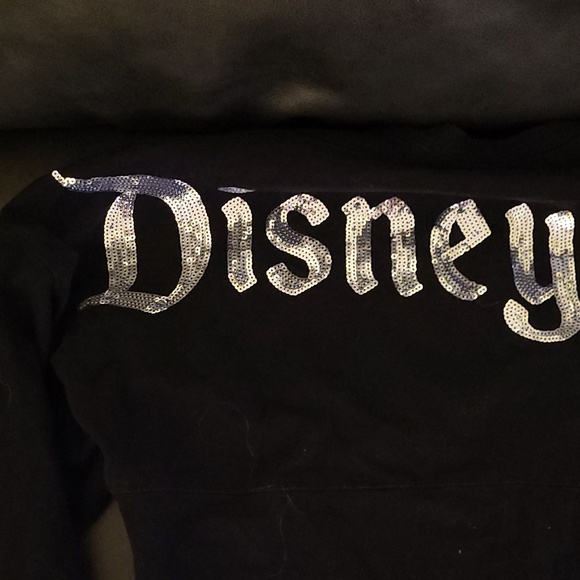 Disneyland Unisex XS Silver Sequin Black Disney Spirit Jersey Long Sleeve Cotton - Picture 4 of 5